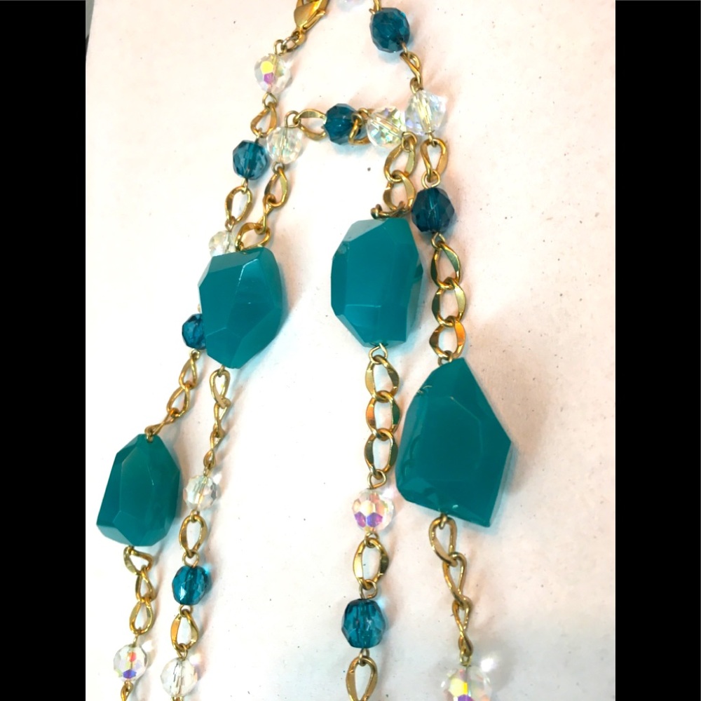 Chunky Turquoise and Crystal Necklace - 42”